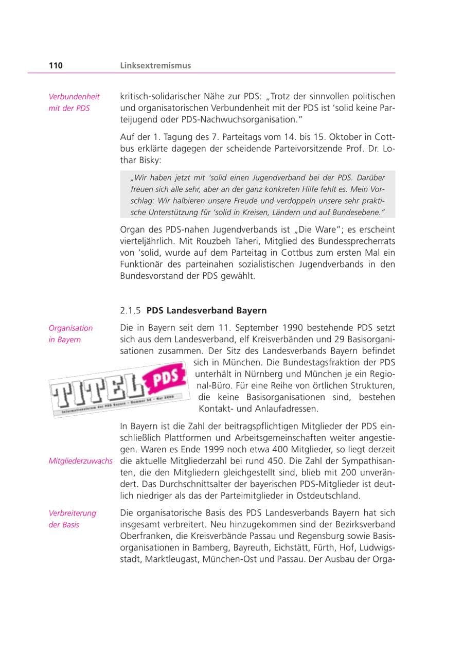Seite 110 des Verfassungsschutzbericht 2000 Bayern