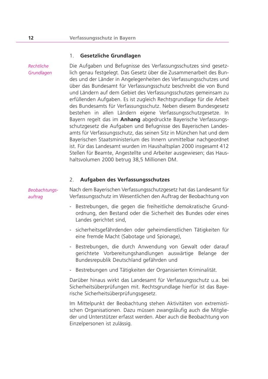 Seite 12 des Verfassungsschutzbericht 2000 Bayern