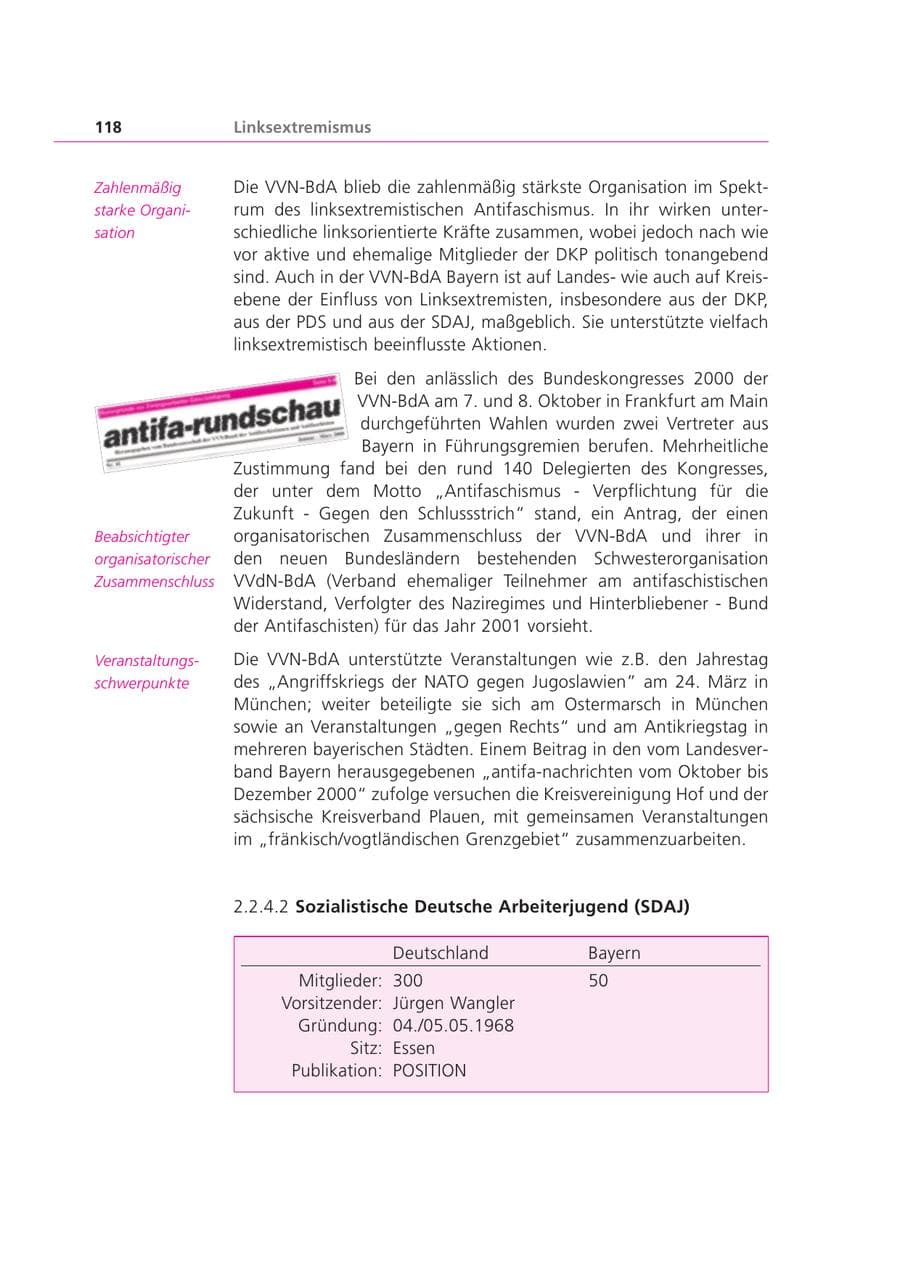 Seite 118 des Verfassungsschutzbericht 2000 Bayern