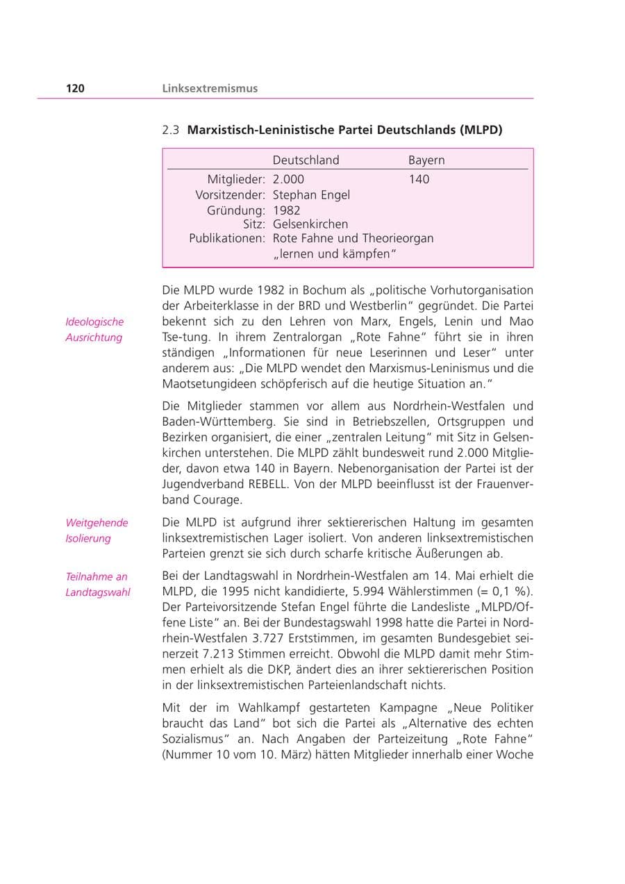 Seite 120 des Verfassungsschutzbericht 2000 Bayern