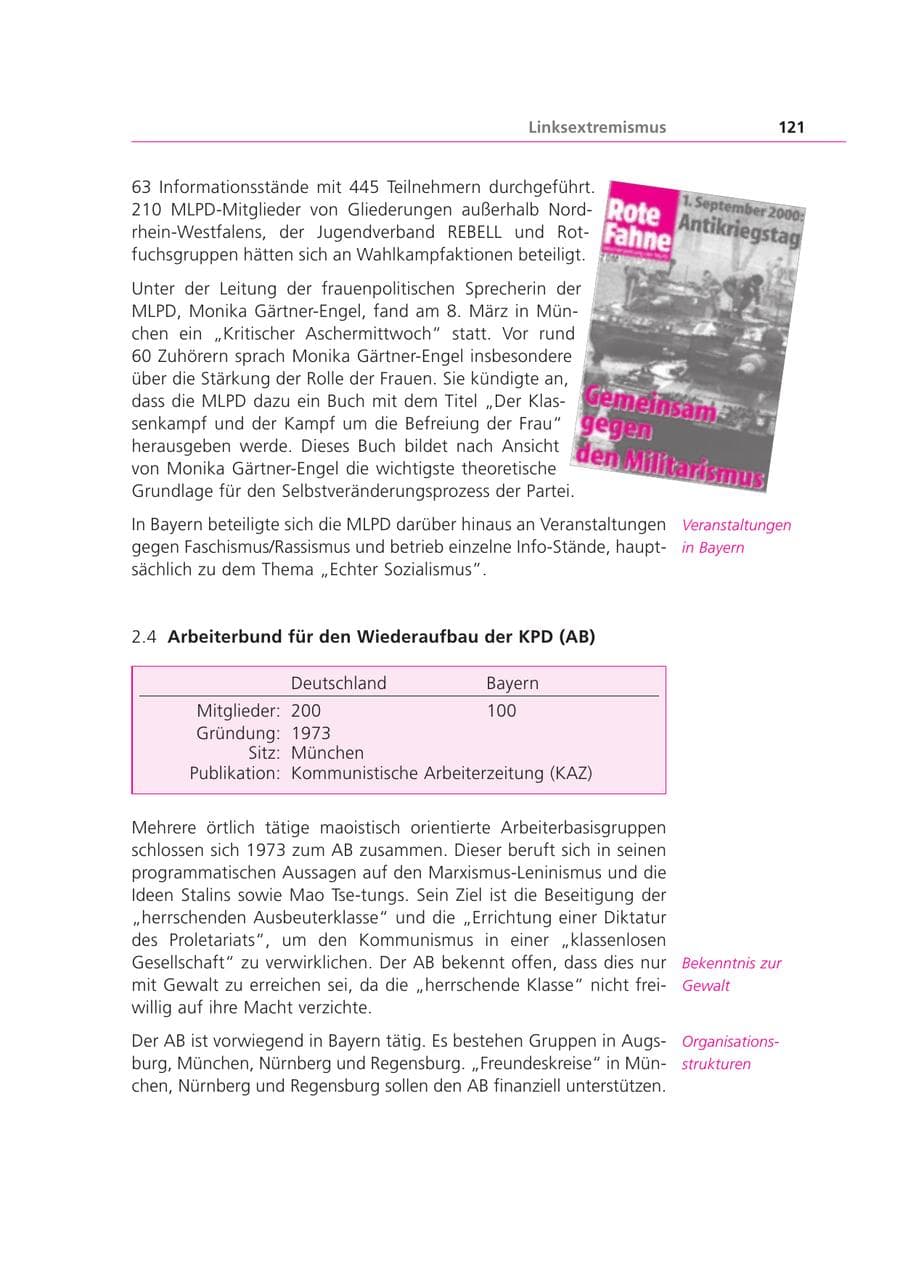 Seite 121 des Verfassungsschutzbericht 2000 Bayern