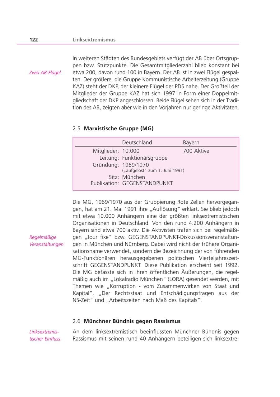 Seite 122 des Verfassungsschutzbericht 2000 Bayern