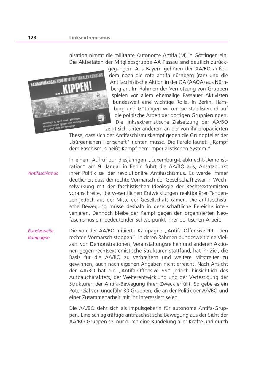 Seite 128 des Verfassungsschutzbericht 2000 Bayern