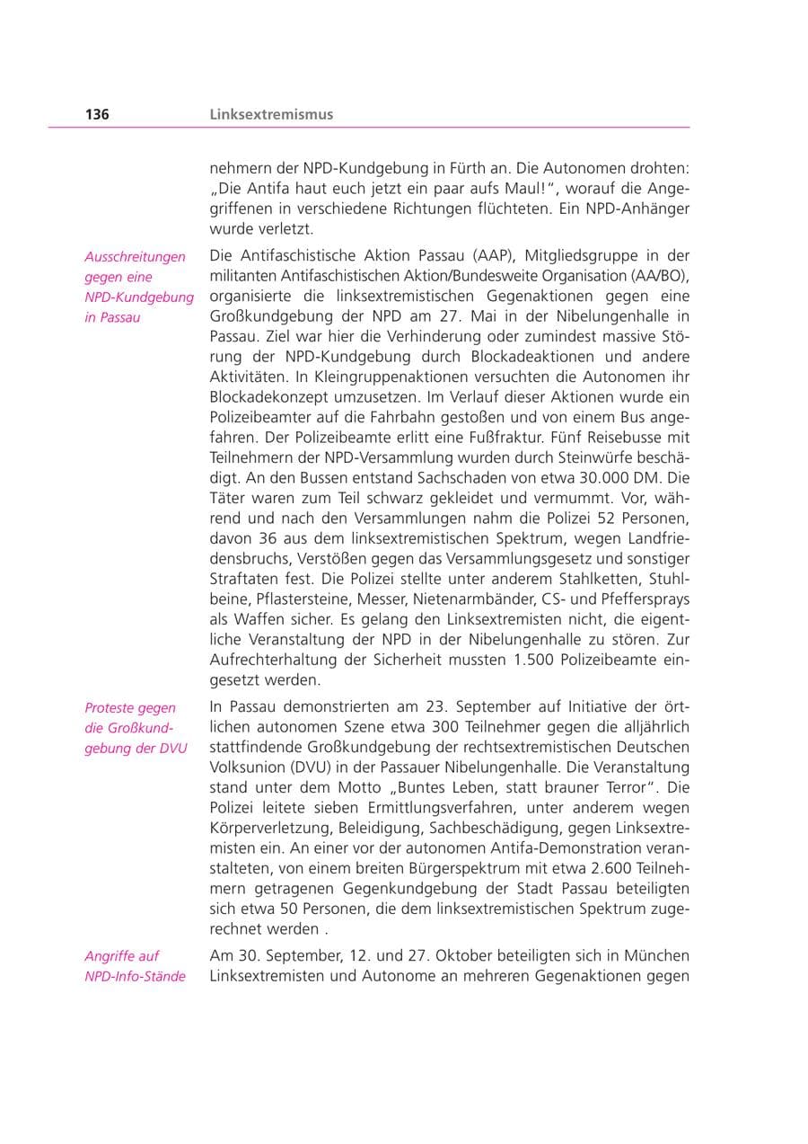 Seite 136 des Verfassungsschutzbericht 2000 Bayern
