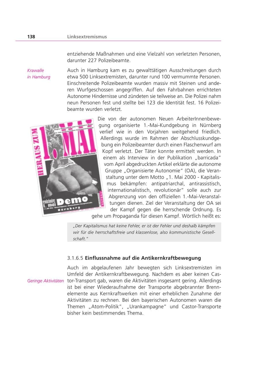 Seite 138 des Verfassungsschutzbericht 2000 Bayern