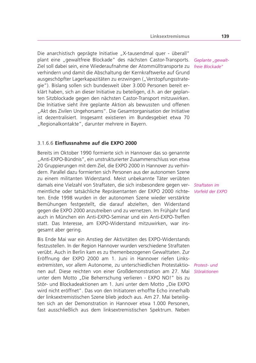Seite 139 des Verfassungsschutzbericht 2000 Bayern