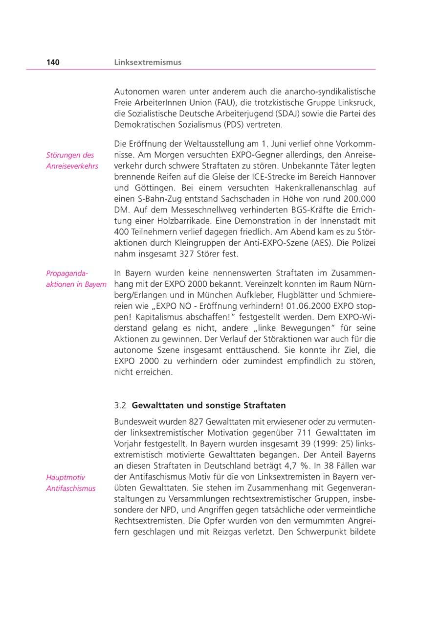 Seite 140 des Verfassungsschutzbericht 2000 Bayern