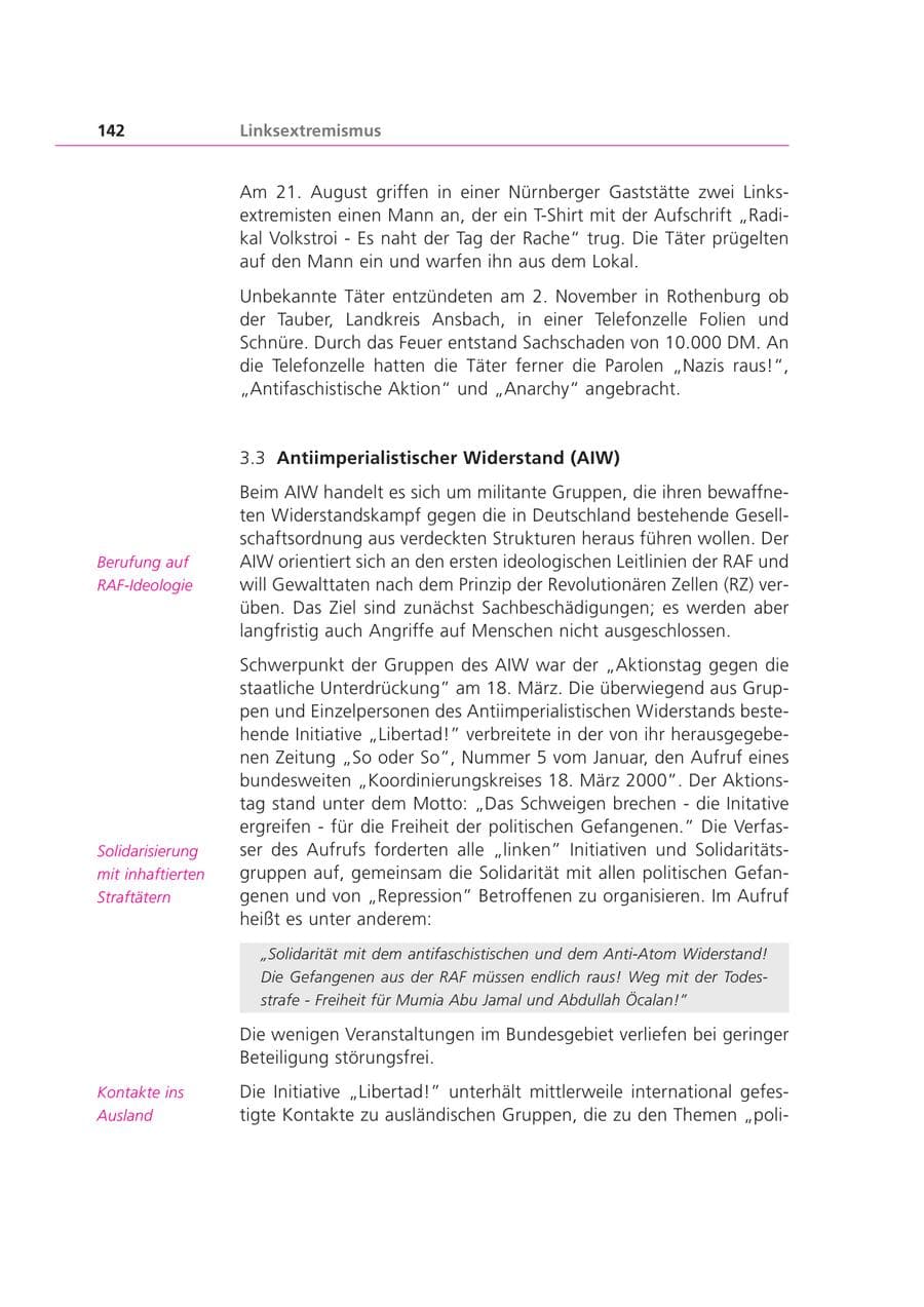 Seite 142 des Verfassungsschutzbericht 2000 Bayern