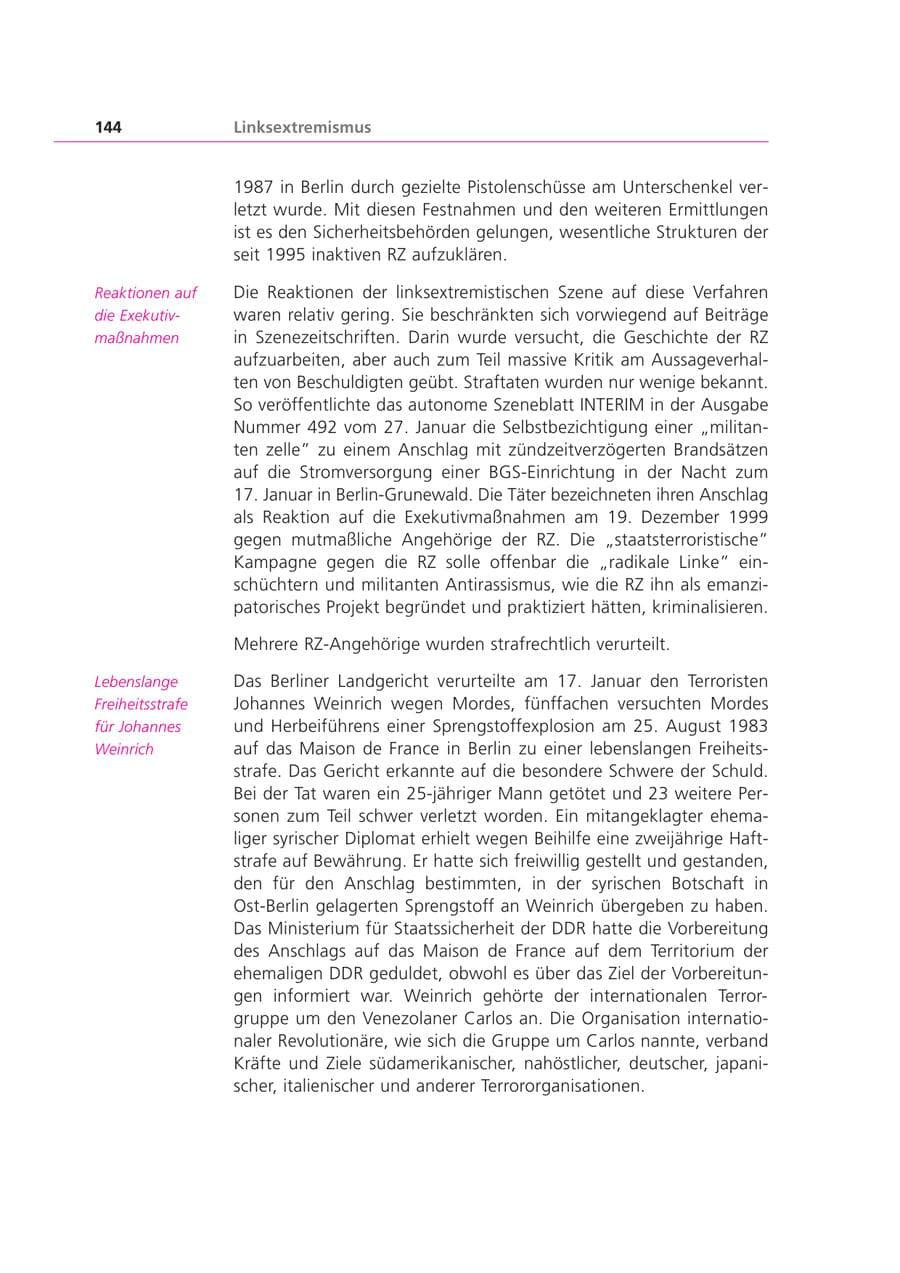 Seite 144 des Verfassungsschutzbericht 2000 Bayern