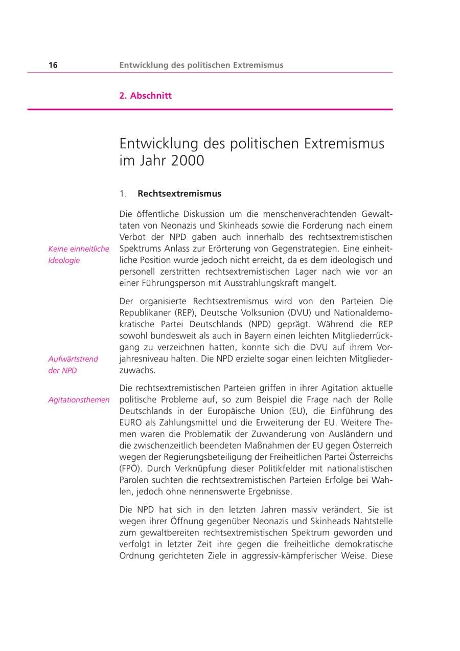 Seite 16 des Verfassungsschutzbericht 2000 Bayern