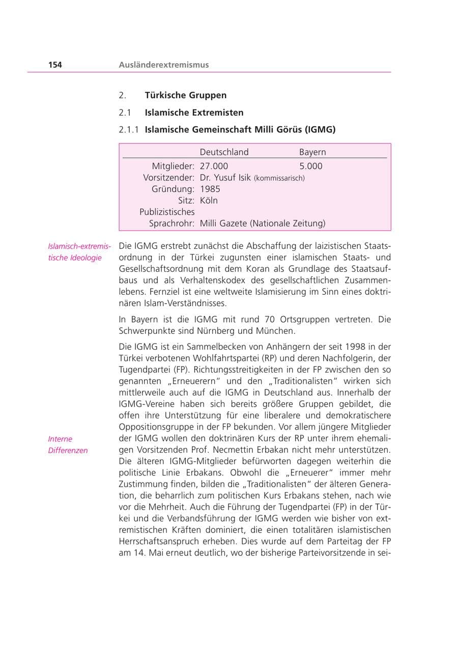 Seite 154 des Verfassungsschutzbericht 2000 Bayern