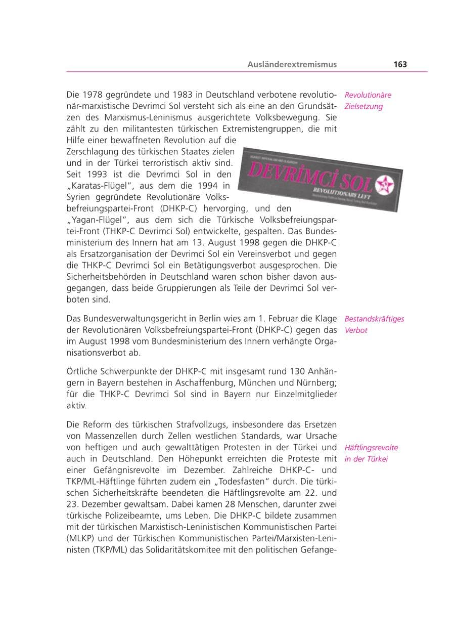 Seite 163 des Verfassungsschutzbericht 2000 Bayern