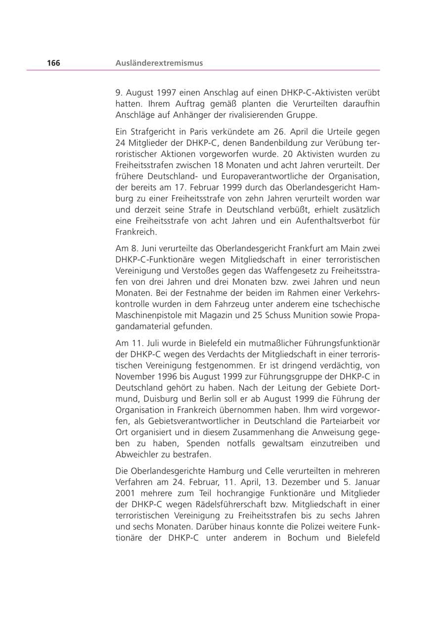 Seite 166 des Verfassungsschutzbericht 2000 Bayern