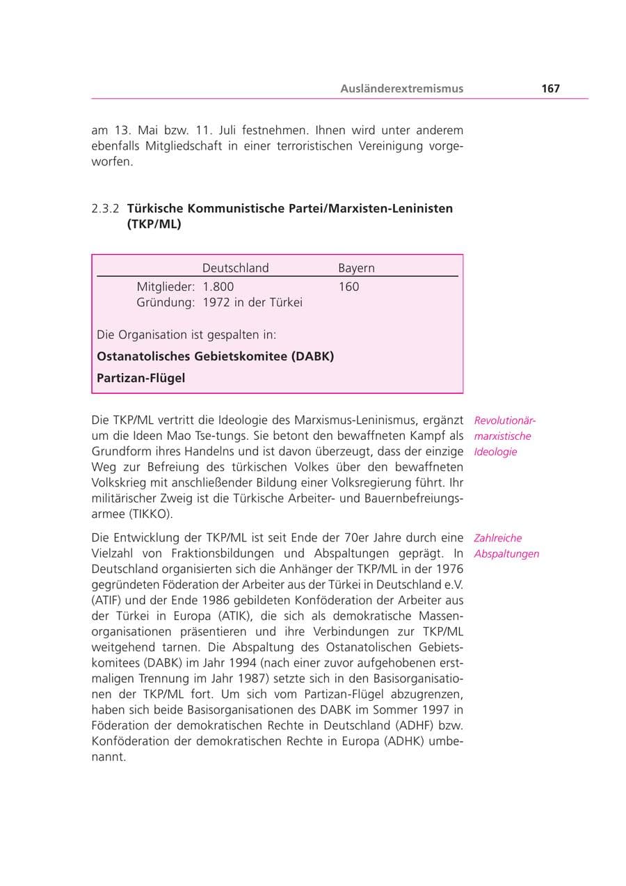 Seite 167 des Verfassungsschutzbericht 2000 Bayern