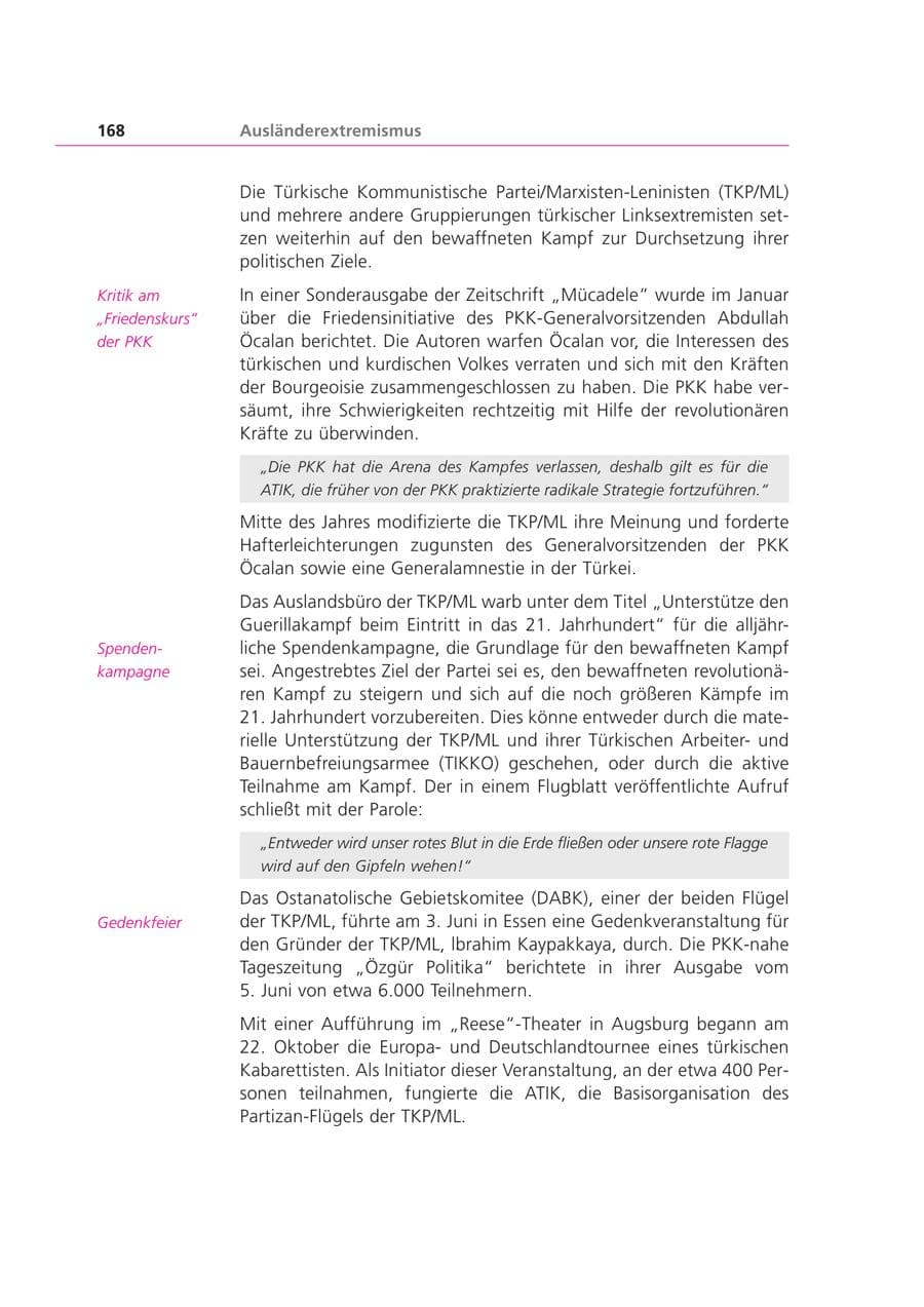Seite 168 des Verfassungsschutzbericht 2000 Bayern