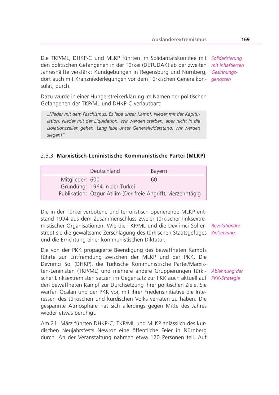Seite 169 des Verfassungsschutzbericht 2000 Bayern