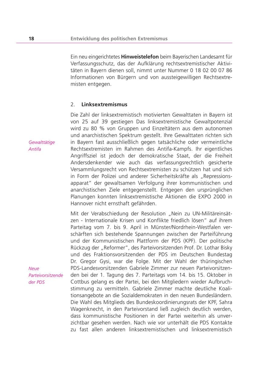 Seite 18 des Verfassungsschutzbericht 2000 Bayern