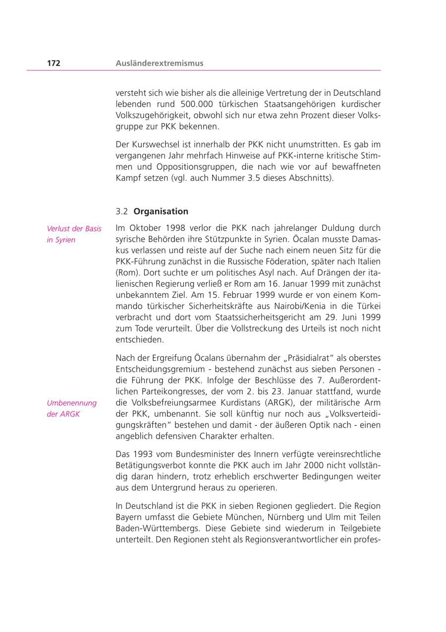 Seite 172 des Verfassungsschutzbericht 2000 Bayern