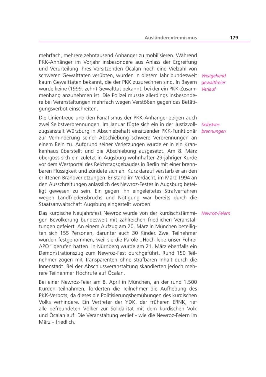 Seite 179 des Verfassungsschutzbericht 2000 Bayern