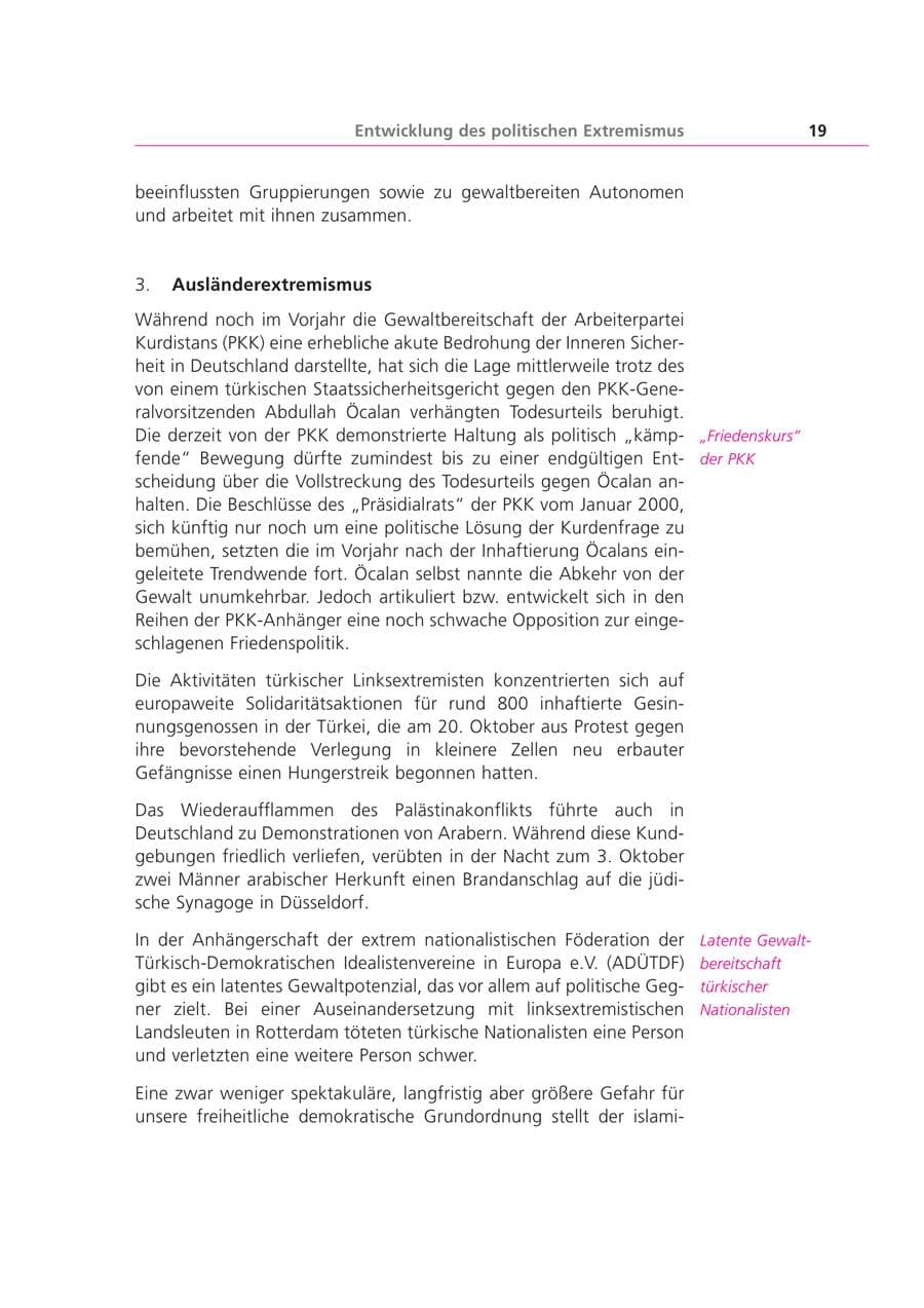 Seite 19 des Verfassungsschutzbericht 2000 Bayern