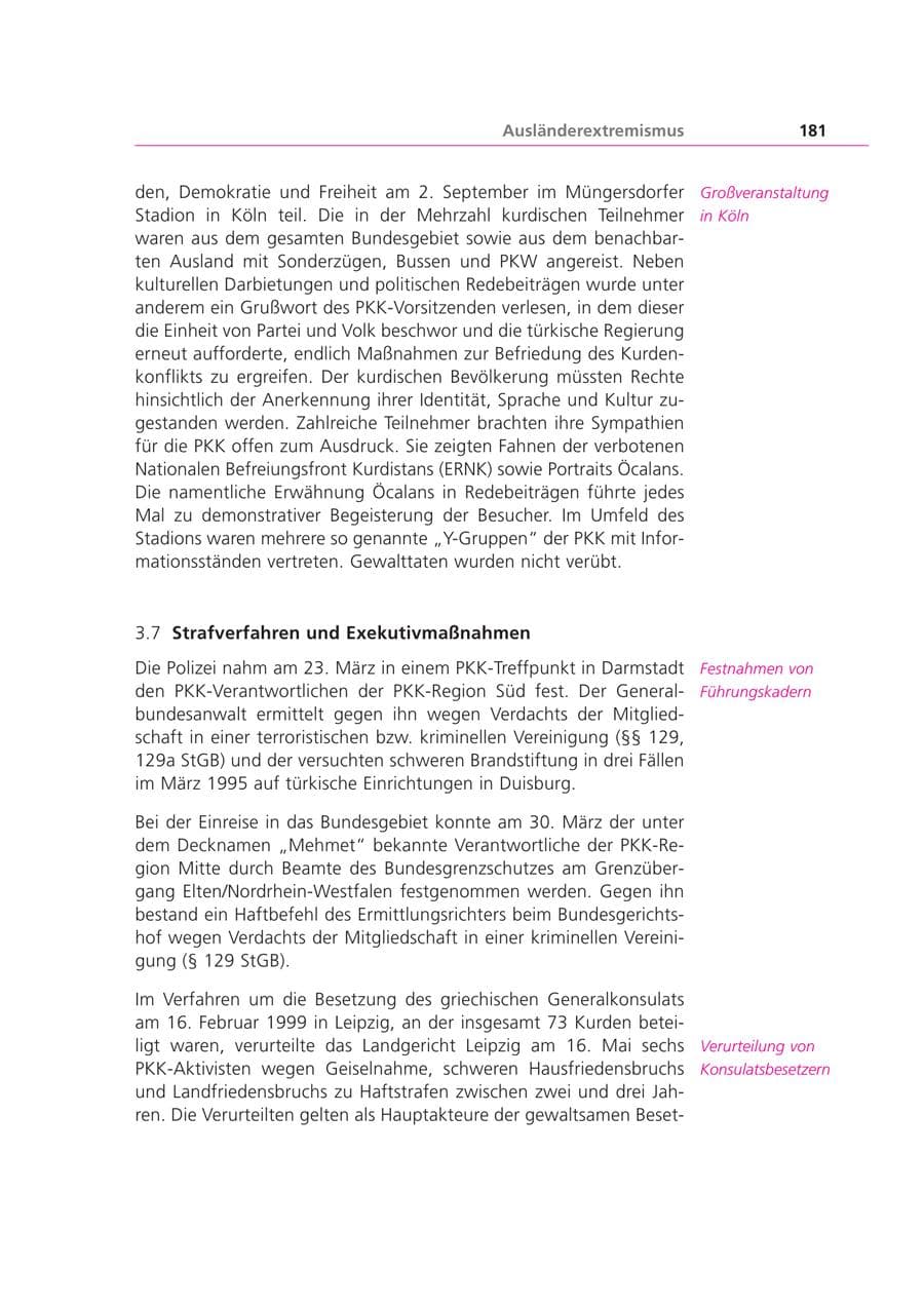 Seite 181 des Verfassungsschutzbericht 2000 Bayern