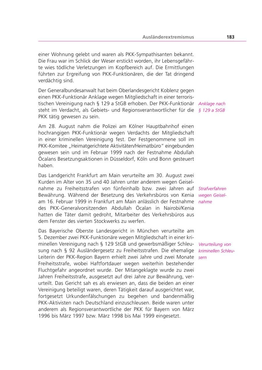 Seite 183 des Verfassungsschutzbericht 2000 Bayern