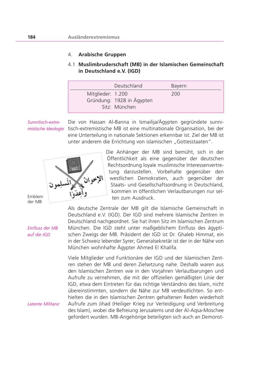 Seite 184 des Verfassungsschutzbericht 2000 Bayern