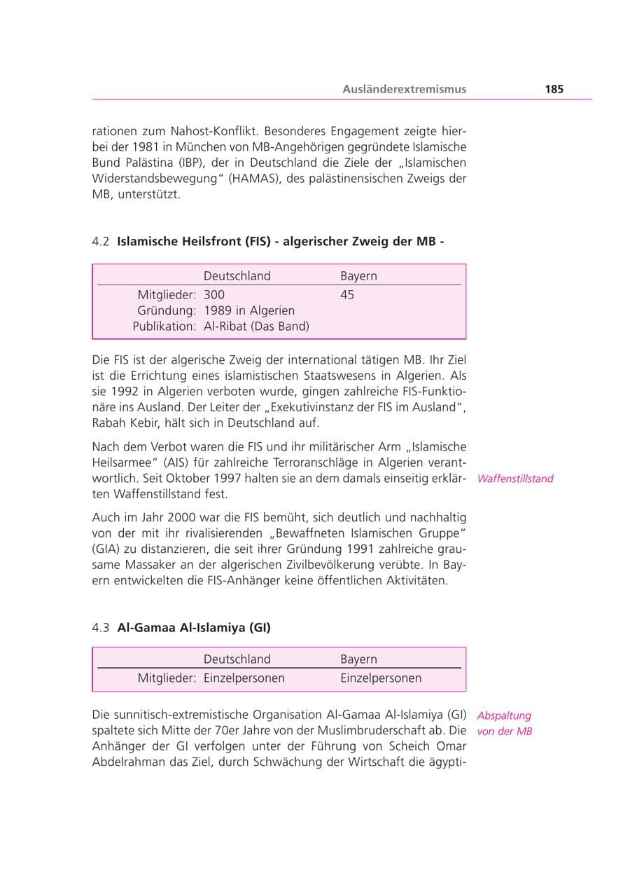 Seite 185 des Verfassungsschutzbericht 2000 Bayern