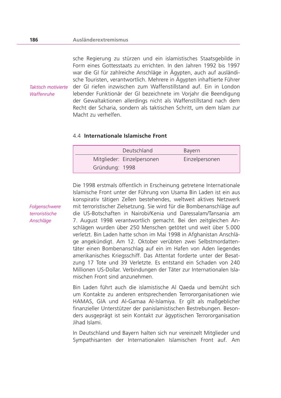 Seite 186 des Verfassungsschutzbericht 2000 Bayern