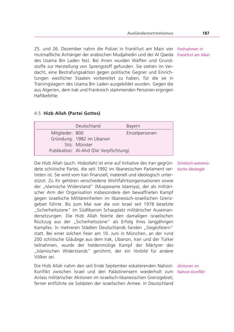 Seite 187 des Verfassungsschutzbericht 2000 Bayern