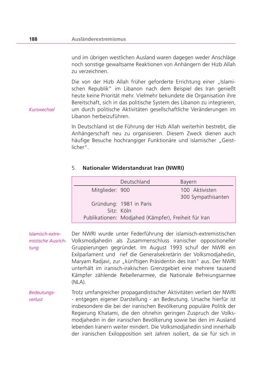 Seite 188 des Verfassungsschutzbericht 2000 Bayern