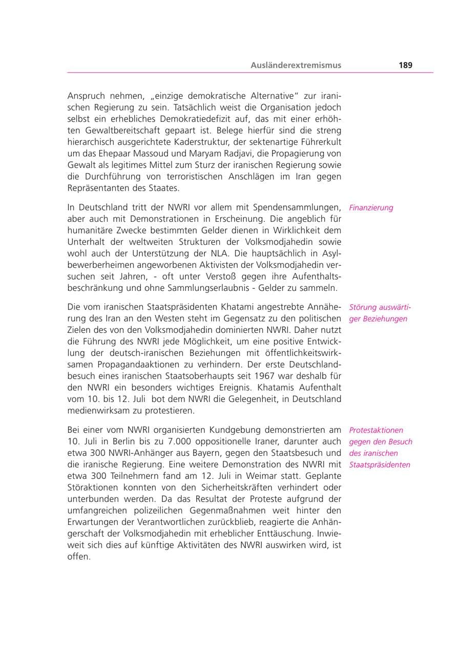 Seite 189 des Verfassungsschutzbericht 2000 Bayern