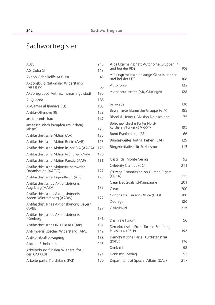 Seite 242 des Verfassungsschutzbericht 2000 Bayern