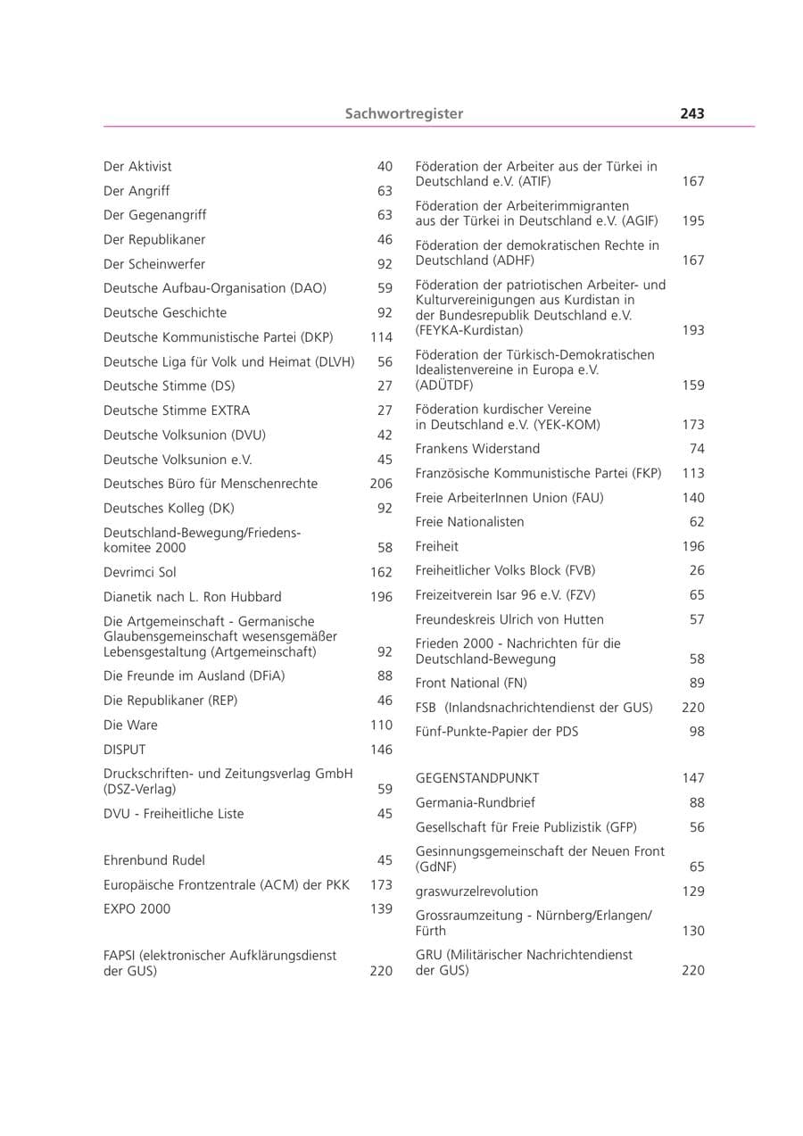 Seite 243 des Verfassungsschutzbericht 2000 Bayern