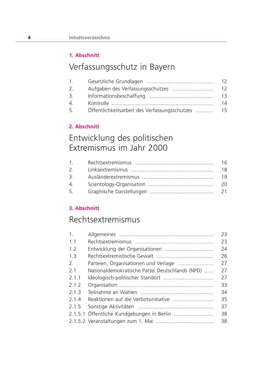 Seite 4 des Verfassungsschutzbericht 2000 Bayern