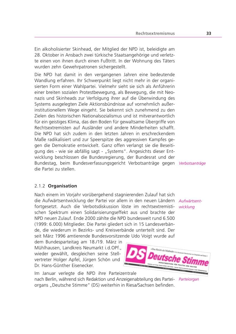 Seite 33 des Verfassungsschutzbericht 2000 Bayern