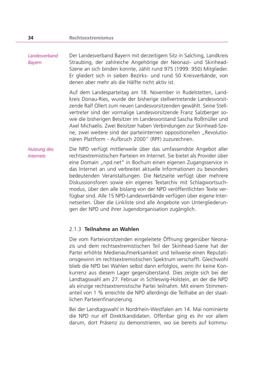 Seite 34 des Verfassungsschutzbericht 2000 Bayern