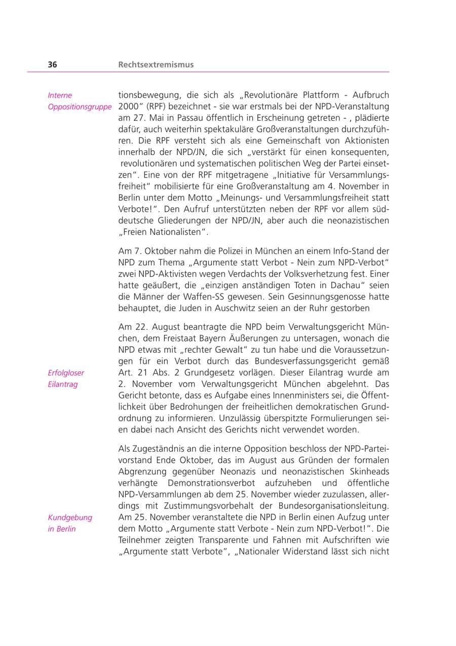 Seite 36 des Verfassungsschutzbericht 2000 Bayern