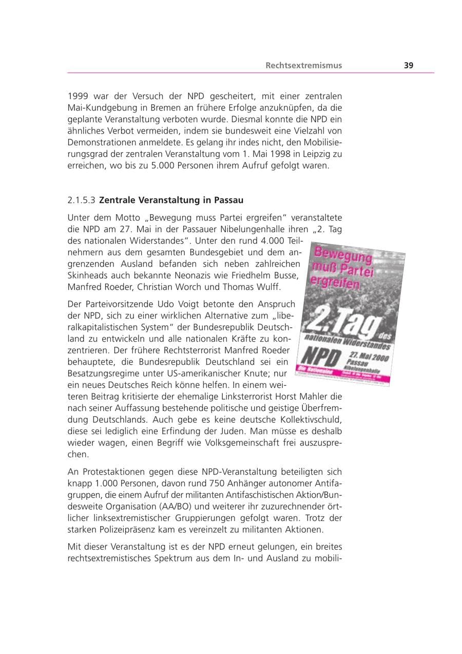 Seite 39 des Verfassungsschutzbericht 2000 Bayern