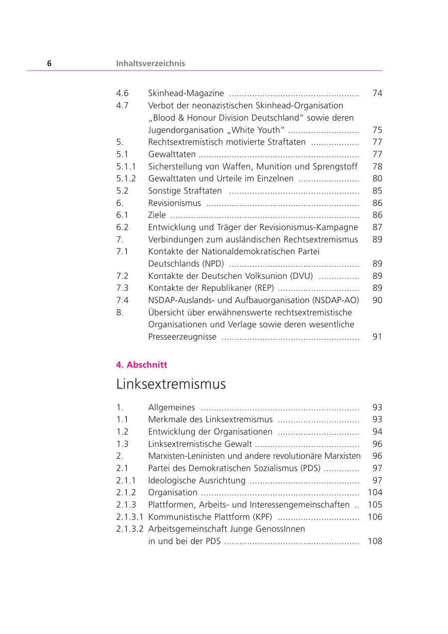 Seite 6 des Verfassungsschutzbericht 2000 Bayern