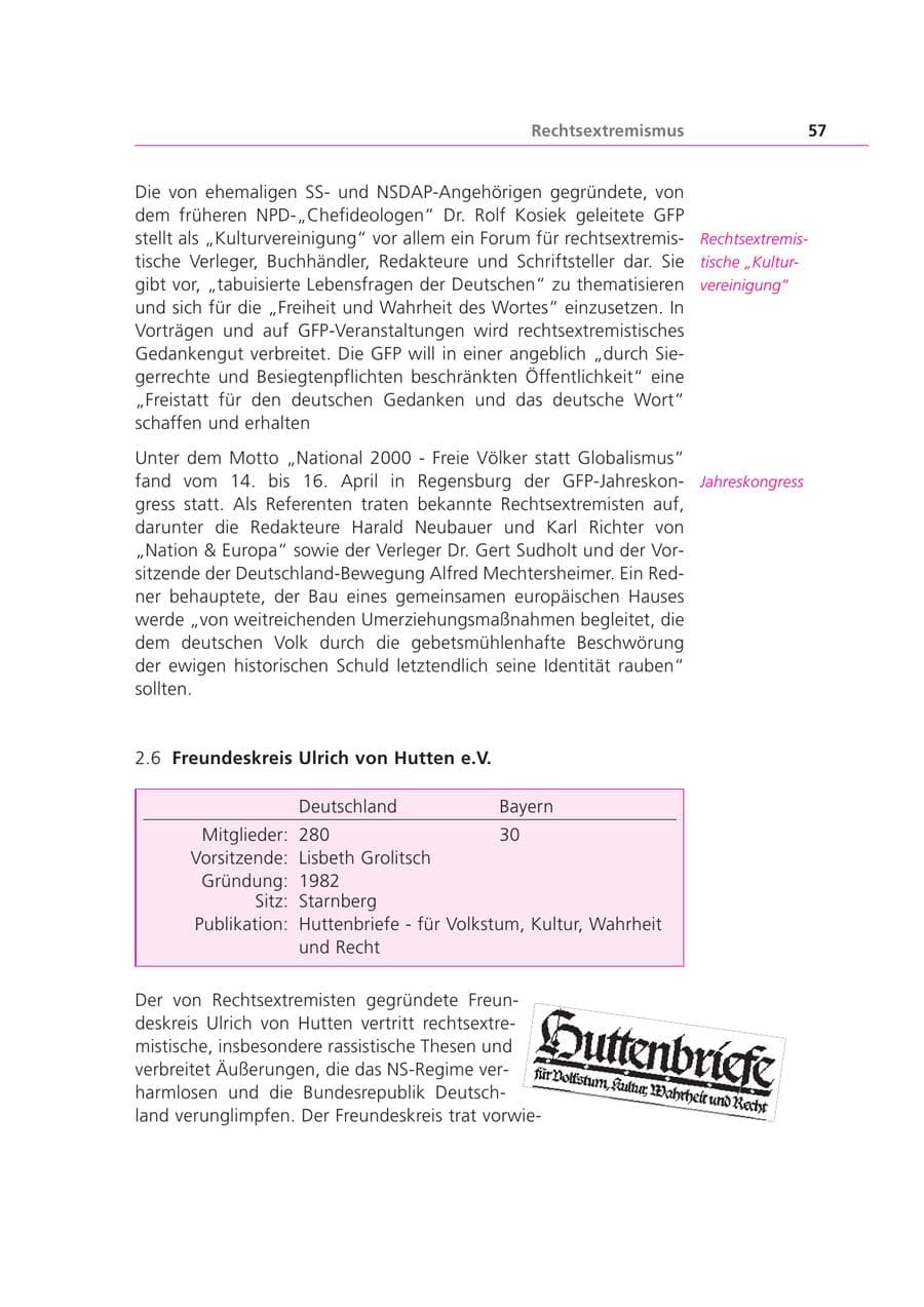 Seite 57 des Verfassungsschutzbericht 2000 Bayern