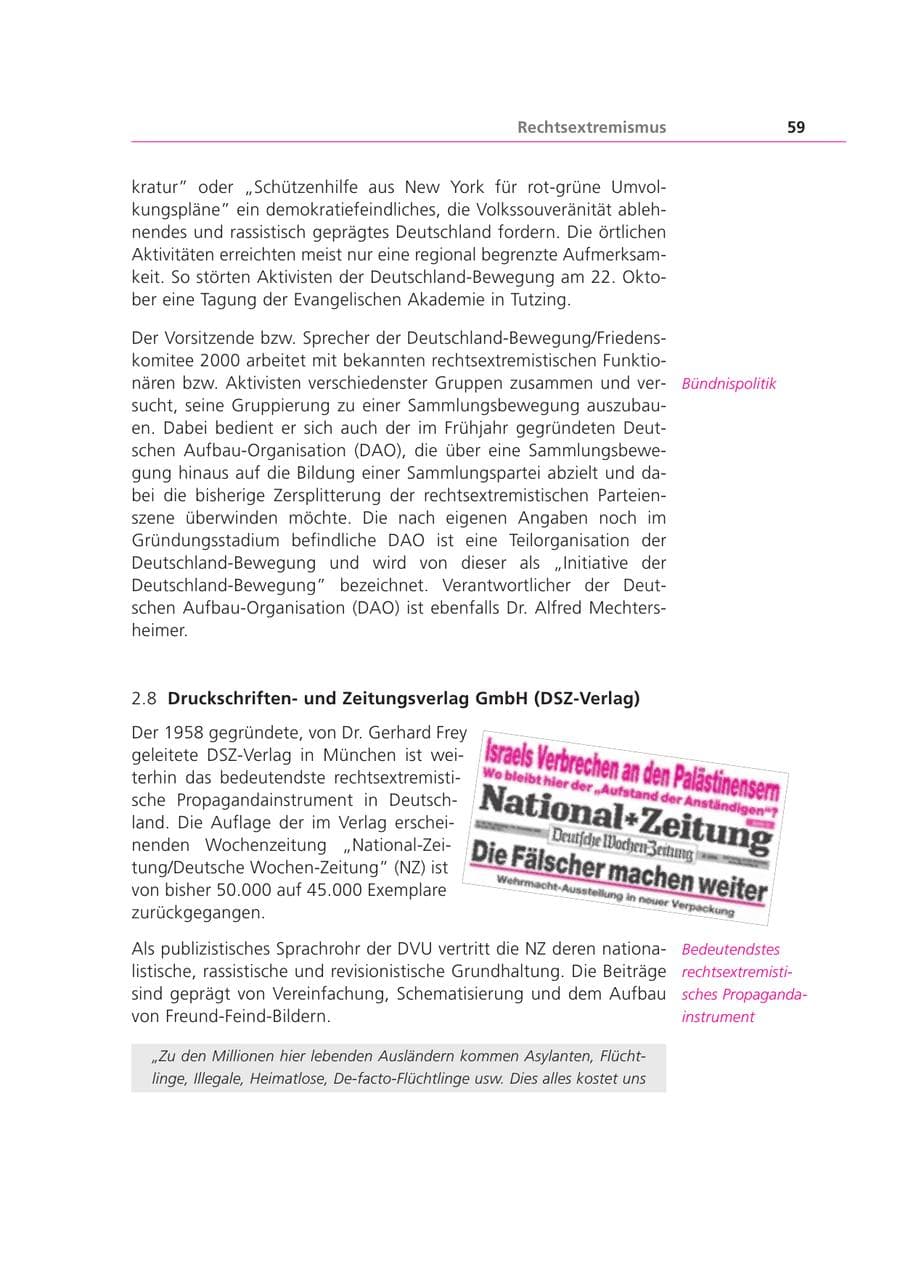 Seite 59 des Verfassungsschutzbericht 2000 Bayern