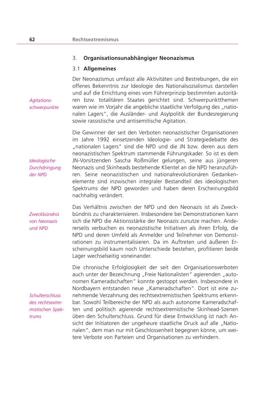 Seite 62 des Verfassungsschutzbericht 2000 Bayern