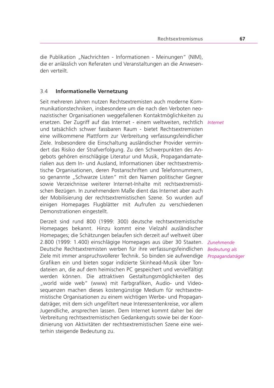 Seite 67 des Verfassungsschutzbericht 2000 Bayern