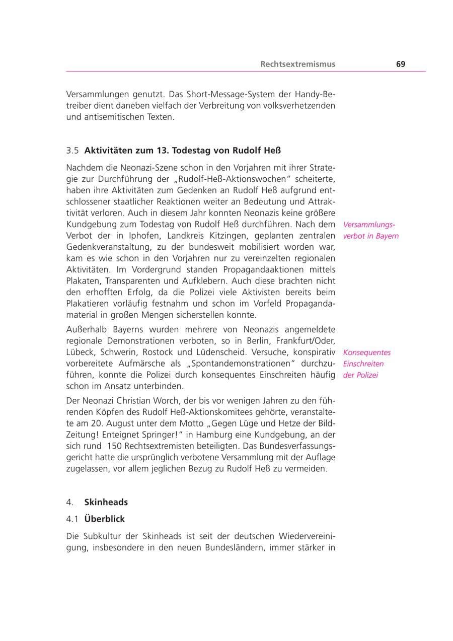 Seite 69 des Verfassungsschutzbericht 2000 Bayern