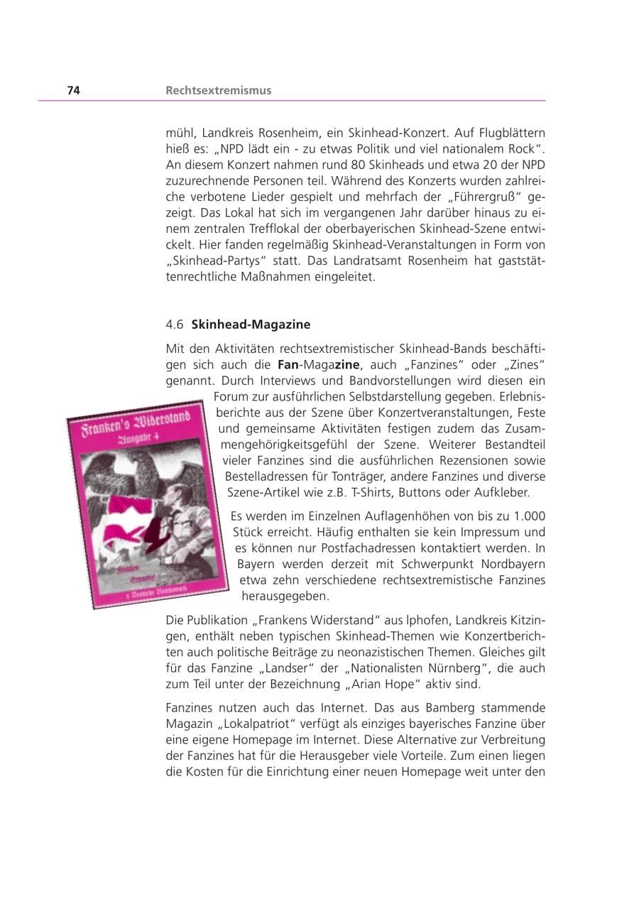 Seite 74 des Verfassungsschutzbericht 2000 Bayern