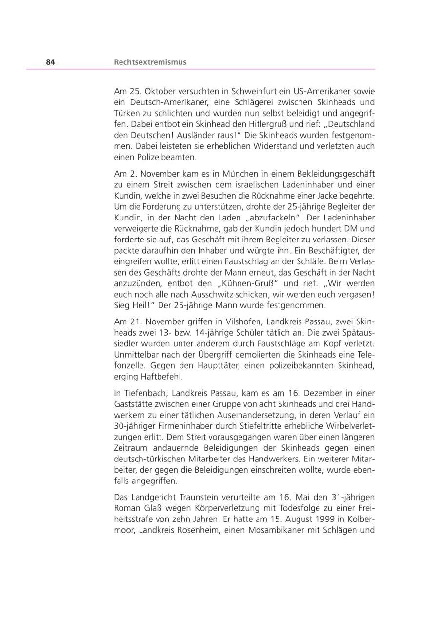 Seite 84 des Verfassungsschutzbericht 2000 Bayern