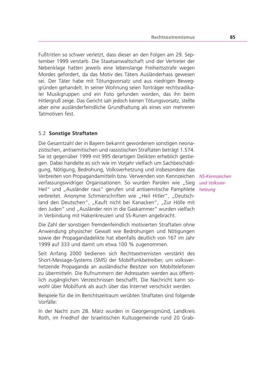 Seite 85 des Verfassungsschutzbericht 2000 Bayern
