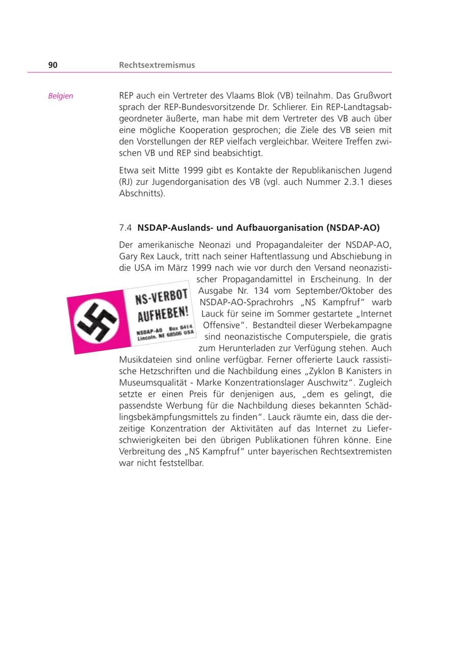 Seite 90 des Verfassungsschutzbericht 2000 Bayern