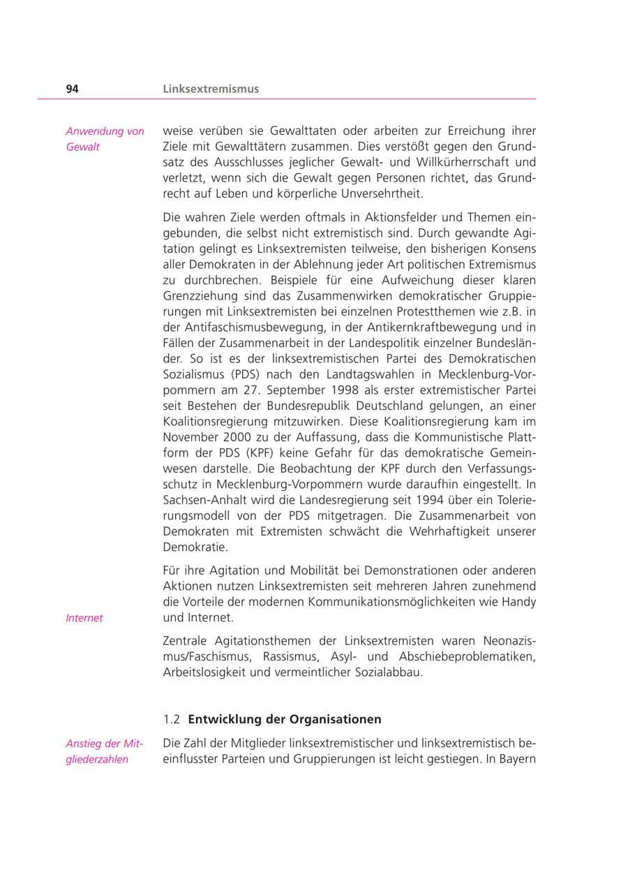 Seite 94 des Verfassungsschutzbericht 2000 Bayern